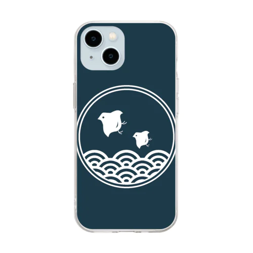 千鳥と青海波(白抜き） Soft Clear Smartphone Case