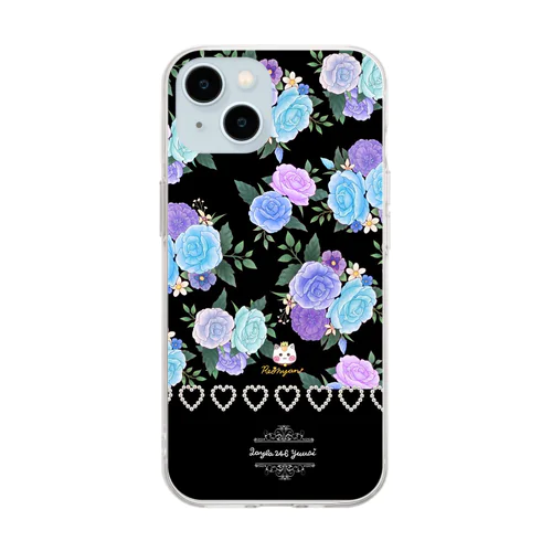 【青紫バラ🌹バイカラー】ハートチェーン Soft Clear Smartphone Case