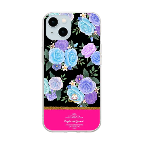 【青紫バラ🌹バイカラー】ローズピンク×黒 Soft Clear Smartphone Case