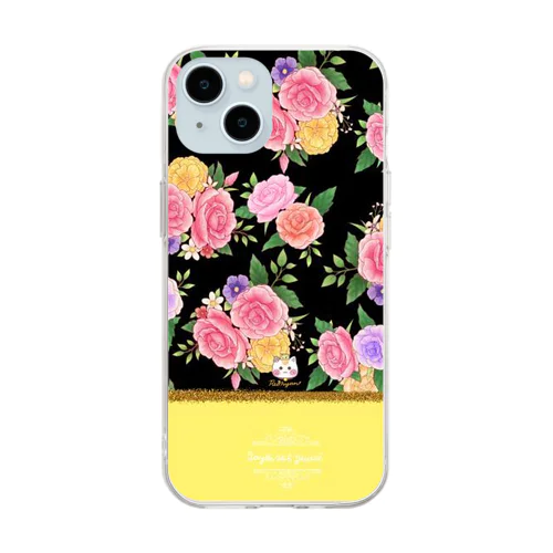 【ピンクバラ🌹バイカラー】イエロー×黒 Soft Clear Smartphone Case