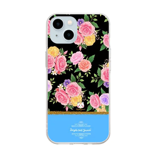 【ピンクバラ🌹バイカラー】スカイブルー×黒 Soft Clear Smartphone Case