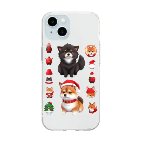 芝犬サンタ② Soft Clear Smartphone Case