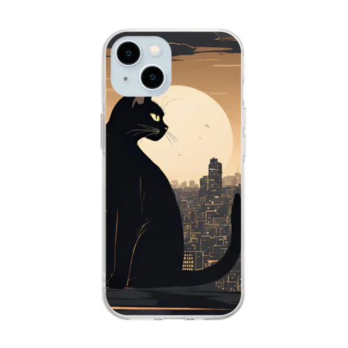 クロネコと街並み Soft Clear Smartphone Case