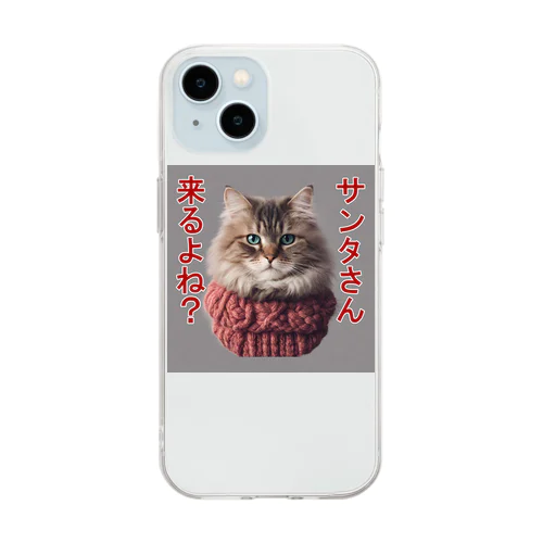 サンタを信じてる猫 Soft Clear Smartphone Case