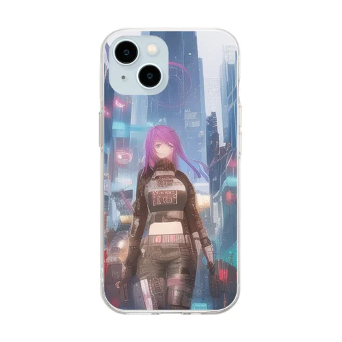 サイバーパンク: ハイテクとレトロが融合したサイバーパンク風のケースデザイン Soft Clear Smartphone Case