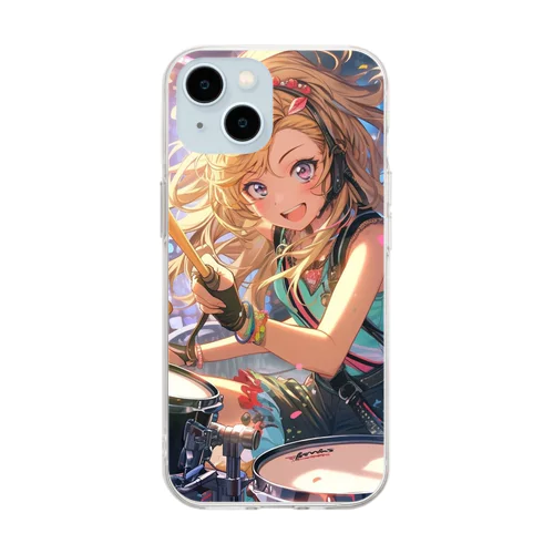 ガールズバンドのドラムガール Soft Clear Smartphone Case