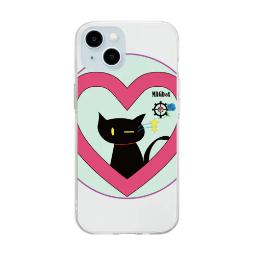 magboxシリーズ　～ウィンク黒猫～ Soft Clear Smartphone Case