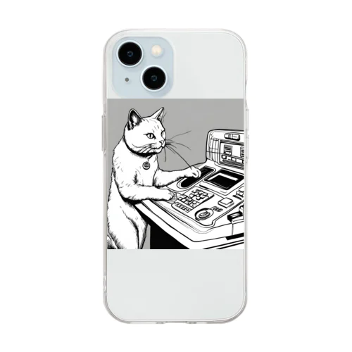 ボタン猫（シリアス） Soft Clear Smartphone Case