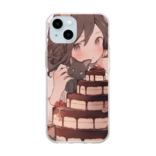 ネコちゃんとチョコレートケーキ Soft Clear Smartphone Case