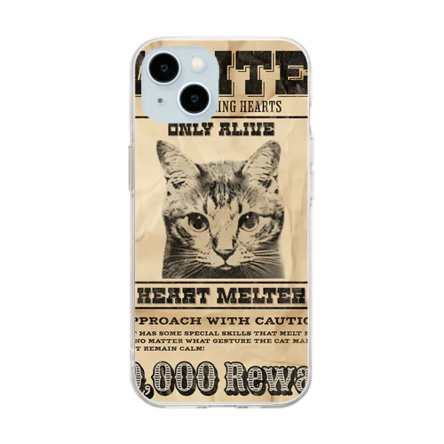 WANTED ハート泥棒（舌をだす猫） Soft Clear Smartphone Case