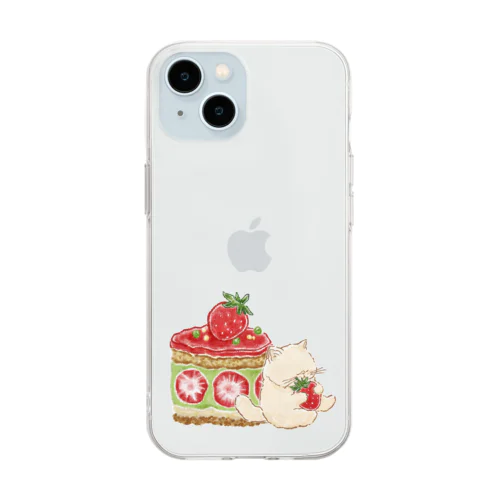 プーミーちゃんといちごとピスタチオのケーキ Soft Clear Smartphone Case