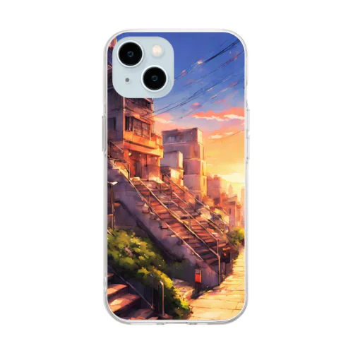 街並み夕日 Soft Clear Smartphone Case