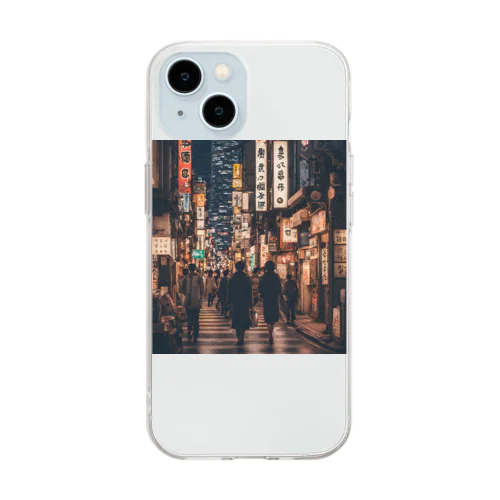 夜の日本街 Soft Clear Smartphone Case