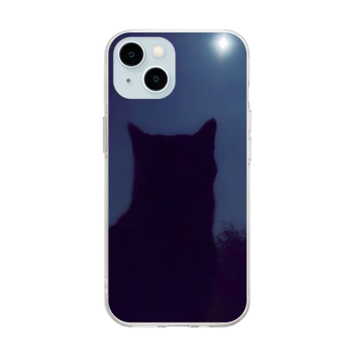 猫と月。 Soft Clear Smartphone Case