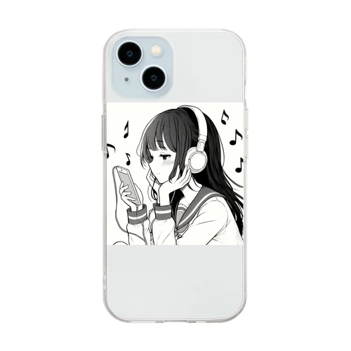 音楽を聴く女の子 Soft Clear Smartphone Case