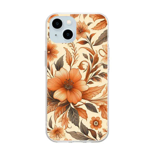 オレンジの花柄。 Soft Clear Smartphone Case