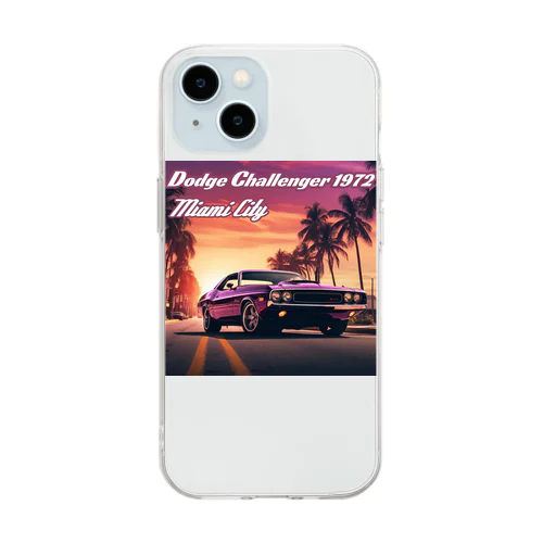 Dodge Challenger 1972 Miami cityモンスターマシーン Soft Clear Smartphone Case