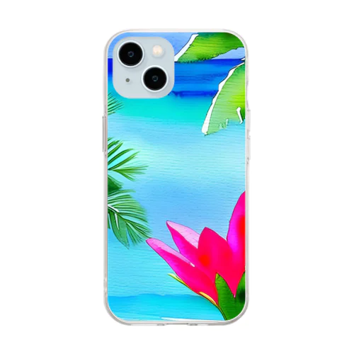 トロピカルフラワー＆ビーチ　tropical flower & beach Soft Clear Smartphone Case