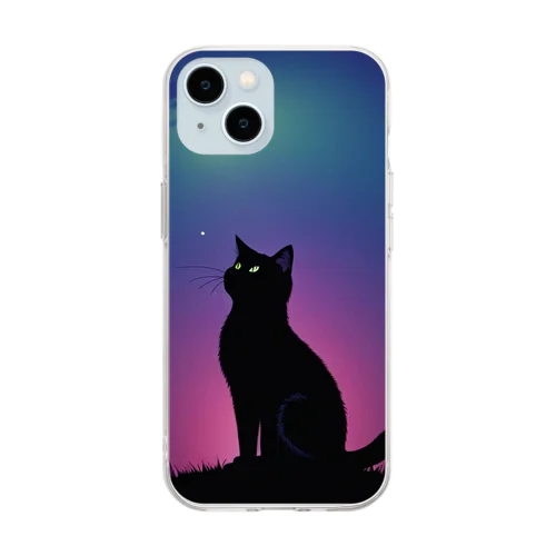 黒猫と不思議な夜 Soft Clear Smartphone Case