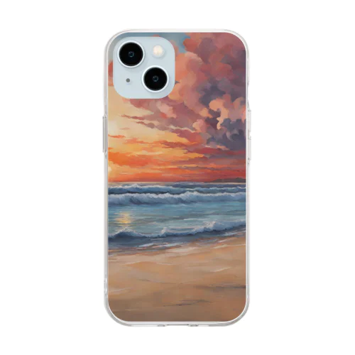 夕日の海辺 Soft Clear Smartphone Case