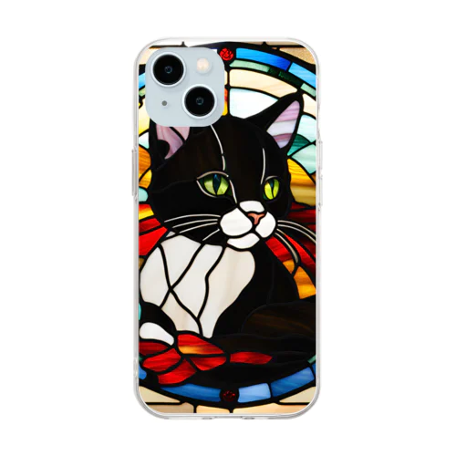 ステンドグラスの黒猫 Soft Clear Smartphone Case