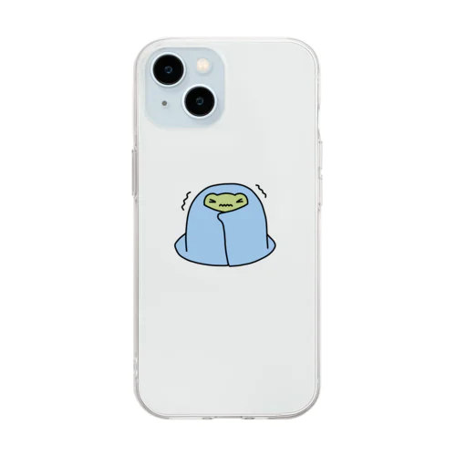 毛布から出られない蛙さん Soft Clear Smartphone Case