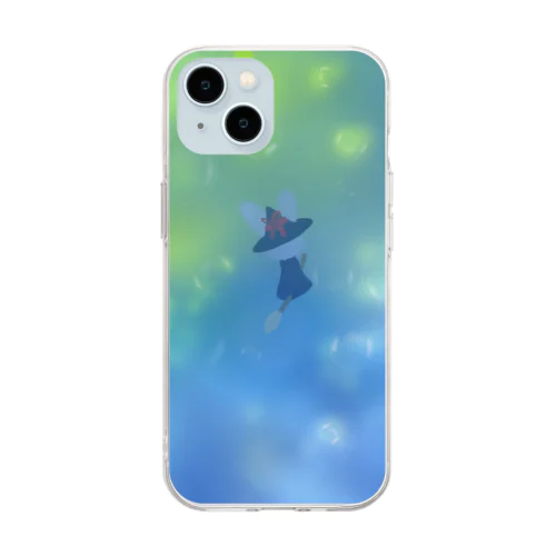 夜を飛ぶ魔法使い（ウサギ） Soft Clear Smartphone Case