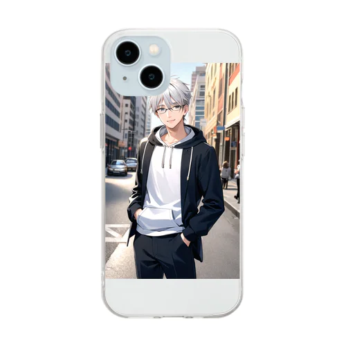 白髪メガネ男子 Soft Clear Smartphone Case