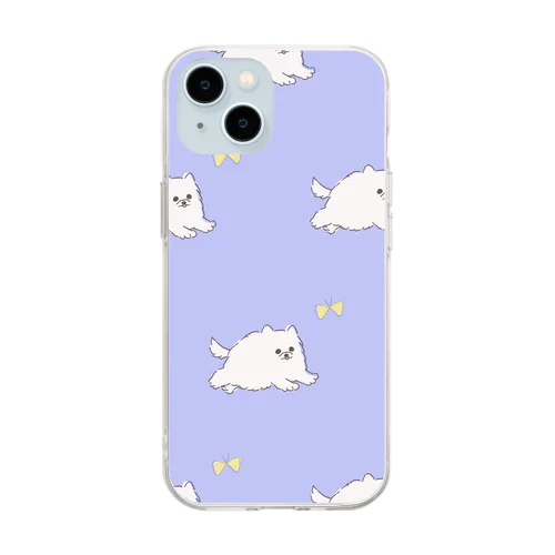 モッフモフの白ぽめちゃん　蝶々を追いかける Soft Clear Smartphone Case