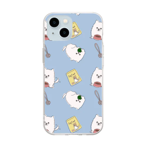 白ぽめちゃんのパターンイラスト Soft Clear Smartphone Case