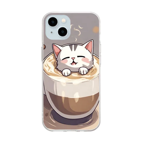 至福のカプチーノ猫🐈 Soft Clear Smartphone Case