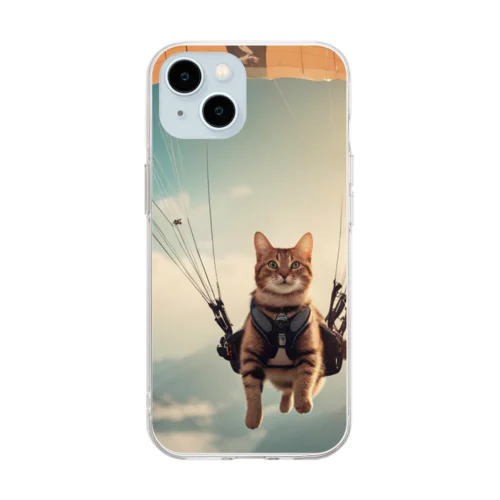 パラシュートする猫 Soft Clear Smartphone Case