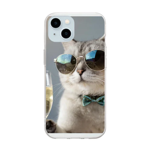 乾杯キャットくん Soft Clear Smartphone Case