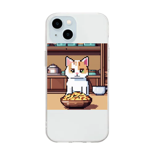 ご飯を待っている猫 Soft Clear Smartphone Case