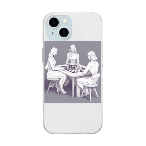 ボードゲームを楽しんでいる美人 Soft Clear Smartphone Case