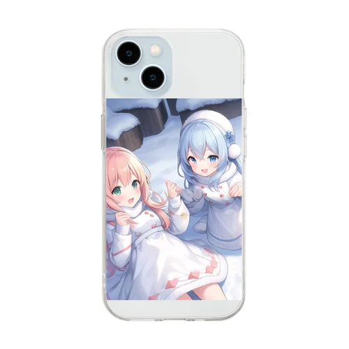 雪遊びする女の子 Soft Clear Smartphone Case