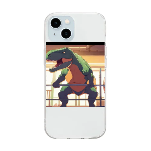 筋トレをする恐竜 Soft Clear Smartphone Case