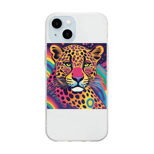 psychedelicなヒョウ Soft Clear Smartphone Case