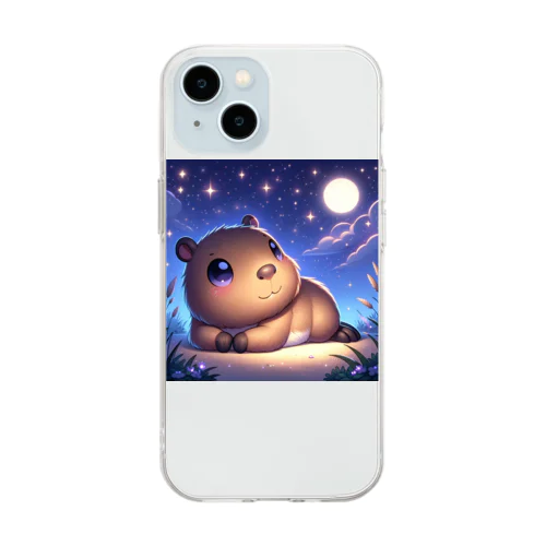 星空の下でリラックスカピバラ Soft Clear Smartphone Case