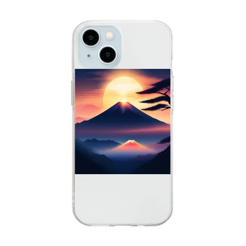 神秘的な富士山のイラスト Soft Clear Smartphone Case