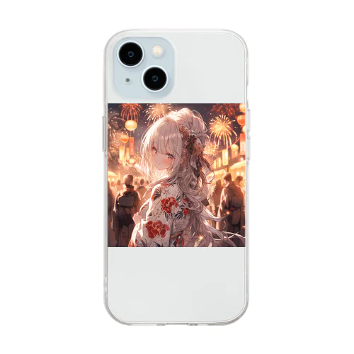 銀髪美女 シリーズ2 in 花火大会 Soft Clear Smartphone Case