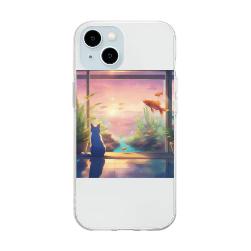 そらに浮かぶ金魚に猫は何を思う Soft Clear Smartphone Case