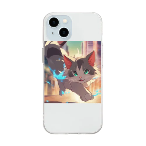 異能の力を放つ猫 Soft Clear Smartphone Case