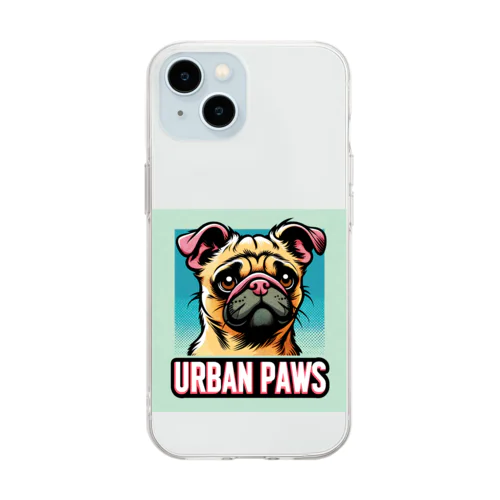 情けない顔のパグチワワ「Urban paws」 ソフトクリアスマホケース