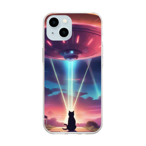 UFOに遭遇!? 不思議な猫のキャトルミューティレーション！👽🐱✨ Soft Clear Smartphone Case