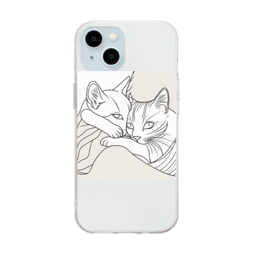 ハグする猫 Soft Clear Smartphone Case