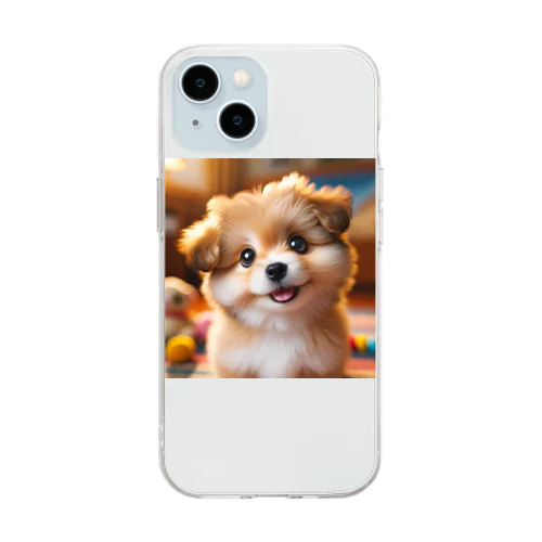 愛らしい小型犬が微笑みながらカメラに向かっている ソフトクリアスマホケース