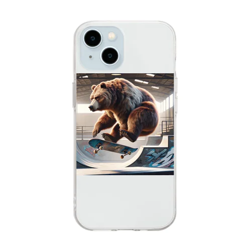 スケーボー熊、クマ、動物 ソフトクリアスマホケース