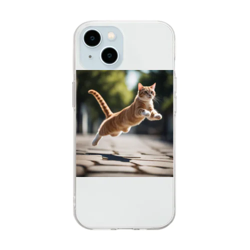 ジャンプする猫 Soft Clear Smartphone Case