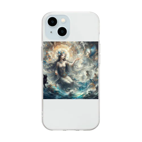 水の女神と猫 Soft Clear Smartphone Case